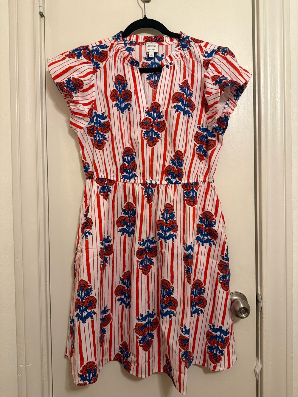J. Crew Red & Blue Floral Stripe Casual Dress